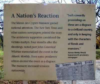 Marais des Cygnes Massacre SHS Trail Marker 8. Click for full size. Marais des Cygnes Massacre SHS Trail Marker 8 image. Click for full size.