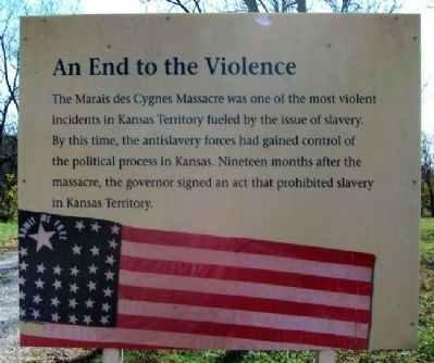 Marais des Cygnes Massacre SHS Trail Marker 9. Click for full size. Marais des Cygnes Massacre SHS Trail Marker 9 image. Click for full size.