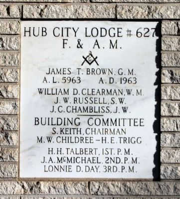 Hub City Lodge No # 627<br>F. & A.M. Cornerstone image. Click for full size.