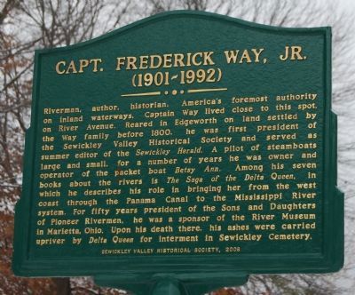 Capt. Frederick Way, Jr. Marker image. Click for full size.