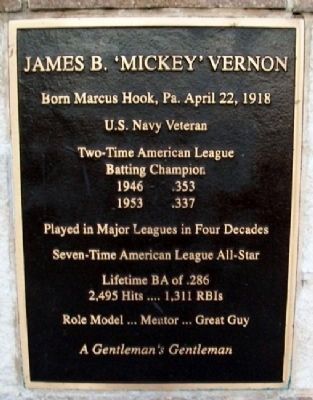 James B. ‘Mickey’ Vernon Marker image. Click for full size.