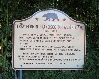Fray Fermin Francisco de Lasuen, O.F.M. Marker image. Click for full size.