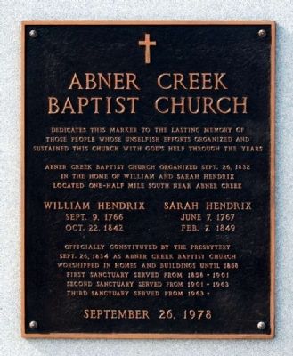 Abner Creek Baptist Church Marker image. Click for full size.