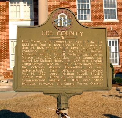 Lee County Marker. Click for full size. Lee County Marker image. Click for full size.