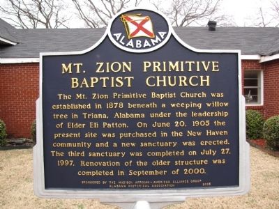 Mt. Zion Primitive Baptist Church Marker. Click for full size. Mt. Zion Primitive Baptist Church Marker image. Click for full size.