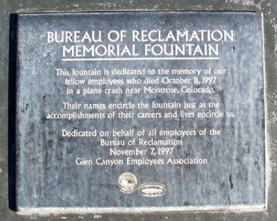 Bureau of Reclamation Memorial Fountain Marker. Click for full size. Bureau of Reclamation Memorial Fountain Marker image. Click for full size.