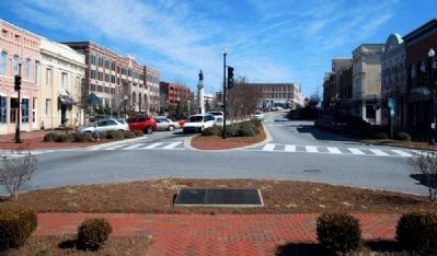 Spartanburg Town Clock Marker -<br>Looking East into Spartanburg Downtown. Click for full size. Spartanburg Town Clock Marker -<br>Looking East into Spartanburg Downtown image. Click for full size.