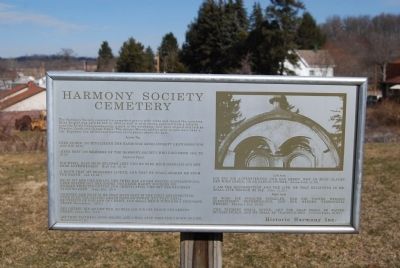Harmonist Cemetery Entrance sign image. Click for full size.