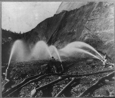 Hydraulic Mining - Behind the Pipes in the Kennebec Claim, Birchville, Nevada County image. Click for full size.