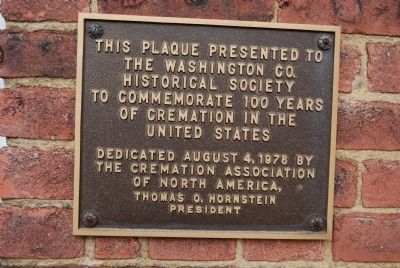 LeMoyne Crematory Centennial plaque image. Click for full size.