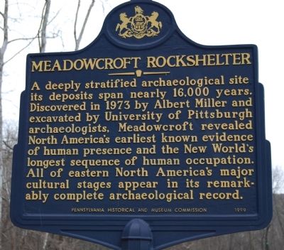 Meadowcroft Rockshelter Marker image. Click for full size.