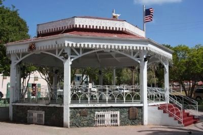 St. Thomas Community Bandmaster Marker (r) and Bandstand, as mentioned in Emancipation Park image. Click for full size.