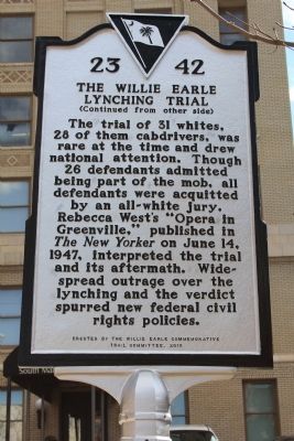 Greenville County Courthouse - The Willie Earle Lynching Trial Marker (reverse) image. Click for full size.