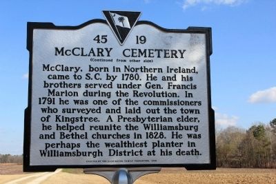 McClary Cemetery Marker (reverse) image. Click for full size.