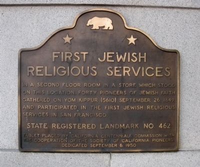 First Jewish Religious Services Marker image. Click for full size.
