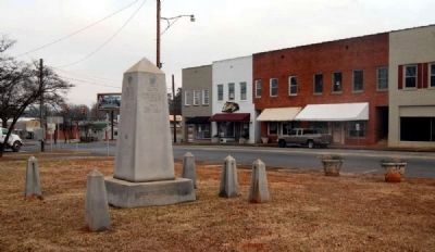 District Five War Memorial -<br>Downtown Lyman in the Background image. Click for full size.