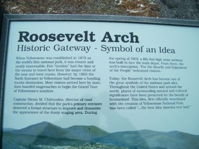 Roosevelt Arch Marker - close-up of text image. Click for full size.