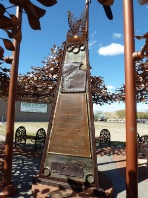 Veterans Monument Plaque and its Sculptural Base With USS Arizona Fragments image. Click for full size.