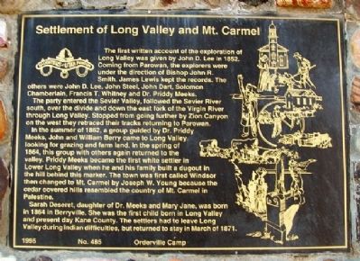Settlement of Long Valley and Mt. Carmel Marker. Click for full size. Settlement of Long Valley and Mt. Carmel Marker image. Click for full size.