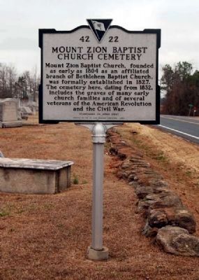 Mount Zion Baptist Church Cemetery Marker -Front image. Click for full size.