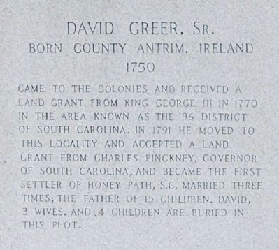 David Greer, Sr. Marker -<br>West Inscription image. Click for full size.