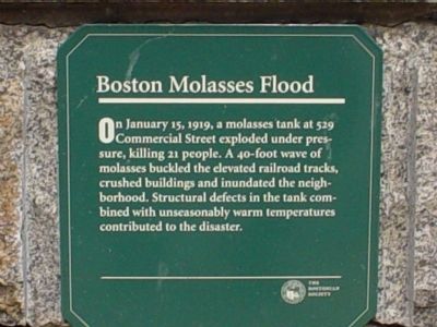 Boston Molasses Flood Marker. Click for full size. Boston Molasses Flood Marker image. Click for full size.