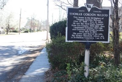 Thomas Gordon McLeod Marker, looking east along West Church Street (SC 34). Click for full size. Thomas Gordon McLeod Marker, looking east along West Church Street (SC 34) image. Click for full size.