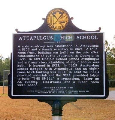 Attapulgus High School Marker (side 1) image. Click for full size.