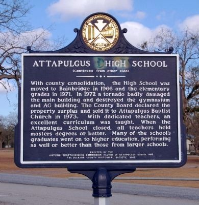 Attapulgus High School Marker (side 2) image. Click for full size.