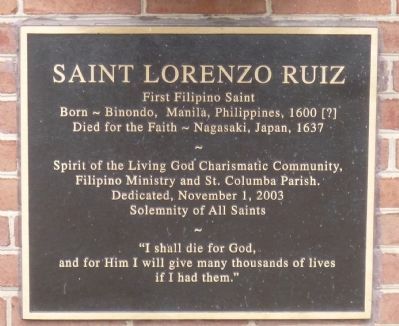 Saint Lorenzo Ruiz Marker image. Click for full size.