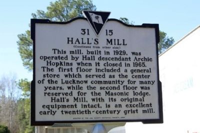 Hall's Mill Marker, reverse side image. Click for full size.