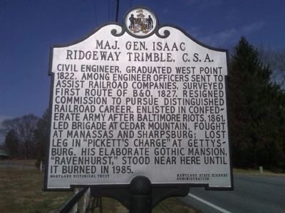Maj. Gen. Isaac Ridgeway Trimble, C.S.A. Marker. Click for full size. Maj. Gen. Isaac Ridgeway Trimble, C.S.A. Marker image. Click for full size.