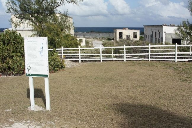 U.S. Naval Facility Marker with abandoned buildings seen in background image. Click for full size.