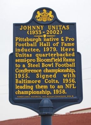 Johnny Unitas Marker image. Click for full size.