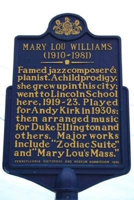 Mary Lou Williams Marker. Click for full size. Mary Lou Williams Marker image. Click for full size.