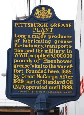 Pittsburgh Grease Plant Marker. Click for full size. Pittsburgh Grease Plant Marker image. Click for full size.