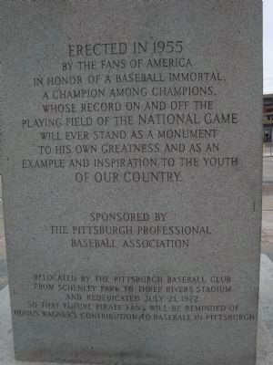 Honus Wagner Statue inscription. Click for full size. Honus Wagner Statue inscription image. Click for full size.