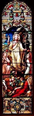 Market Square Presbyterian Church stained glass, "Resurrection," English, late 19th century image. Click for full size.