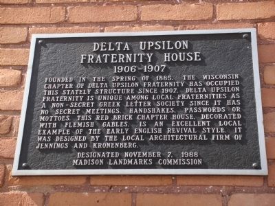 Delta Upsilon Fraternity House Marker image. Click for full size.