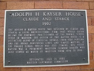 Adolf H. Kayser House Marker image. Click for full size.