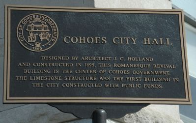 Cohoes City Hall Marker. Click for full size. Cohoes City Hall Marker image. Click for full size.