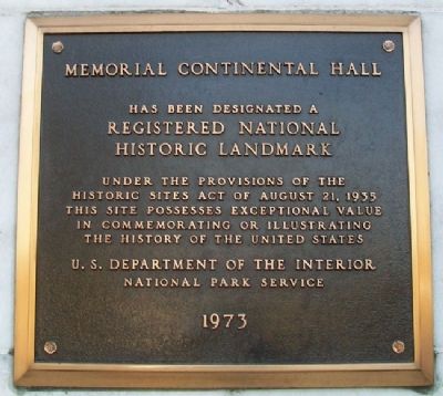 Memorial Continental Hall Marker. Click for full size. Memorial Continental Hall Marker image. Click for full size.