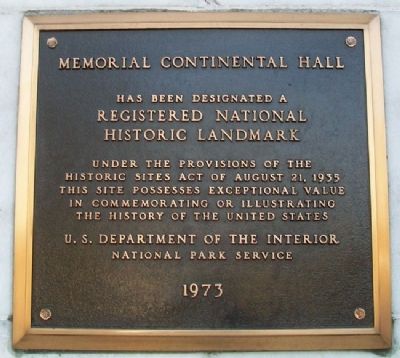 Memorial Continental Hall Marker image. Click for full size.