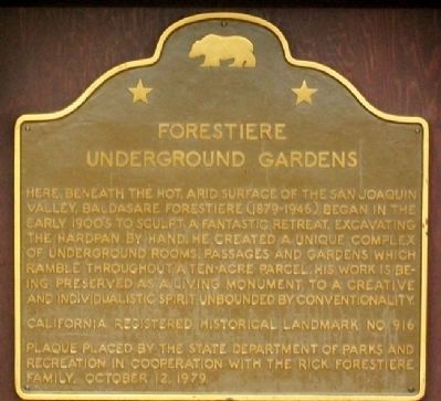 Forestiere Underground Gardens Marker image. Click for full size.