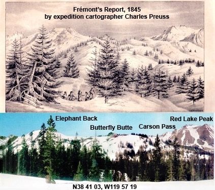 Frmont's "Long Camp" at Carson Pass, February, 1844 image. Click for full size.