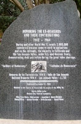 Honoring the Ex-Braceros and Their Contributions Marker. Click for full size. Honoring the Ex-Braceros and Their Contributions Marker image. Click for full size.