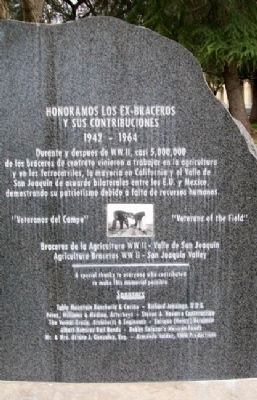 Honoring the Ex-Braceros and Their Contributions Marker. Click for full size. Honoring the Ex-Braceros and Their Contributions Marker image. Click for full size.