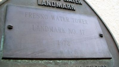 The Fresno Water Tower AWWA Marker Detail. Click for full size. The Fresno Water Tower AWWA Marker Detail image. Click for full size.
