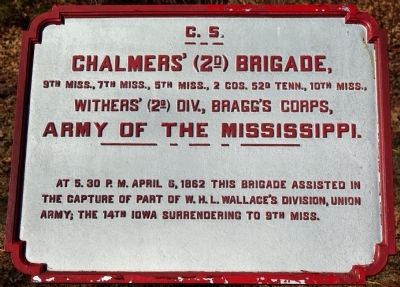 Chalmers' (2d) Brigade. Marker. Click for full size. Chalmers' (2d) Brigade. Marker image. Click for full size.