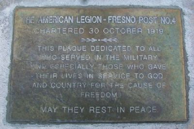 Fresno Post No. 4 American Legion Veterans Marker image. Click for full size.